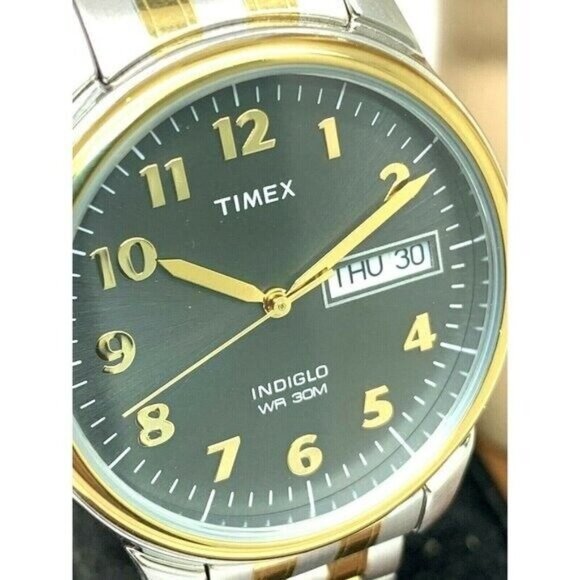 Timex Men's Watch T26481 Quartz 35mm Gray Dial Indiglo Two Tone Stretched Band - Picture 12 of 13